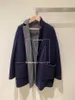 Women Coats Winter Loro Navy Blue Cashmere Blended Belt Pocket Coat Piana
