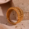 Clusterringen Vintage Design Dubbellaags Twill Brood 18K Vergulde Roestvrij Stalen Ring Trendy Vrouw Luxe Sieraden En Accessoires 2024