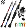 コンボSougayilang Telescopic Fishing Combo 1.82.4mカーボンファイバーロッドと11+1BBの紡績釣りリール5PCS釣りルアーキットPESCA