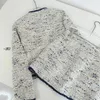 Wiosna Koreańska wysokiej jakości Tweed dwuczęściowy zestaw luksusowy projektant z długim rękawem ALine Mini spódniczka garnitury vintage styl 240226