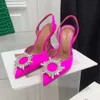 Designer-Sandalen, Amina Muaddi, Abendschuhe, spitze Satin-Slingbacks, Bowtie-Pumps, Kristall-Sonnenblumen-Schuh mit hohem Absatz, 10 cm, Luxus-Party-Hochzeit für Damen