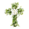 Couronne de fleurs décoratives en croix, porte de pâques en bois classique avec verdure artificielle Lilien, décor chrétien de printemps pour devant