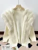 Jaquetas ZDFURS * Real Pele De Raposa Produtos Europeus Borlas LooseFitting Estilo Idle Malha Cardigan Casaco Suéter Feminino Costura Pele Feminina