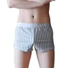 Underpants 3d Cutting Men Underwear Plaid Print Mid-rise With Elastic Waist Loose Shorts Classic