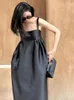 Casual Dresses Maxi Black Dress For Women Sleeveless Solid Summer Backless Vintage Tender French Style Simple Slim Fit Classic Vestido