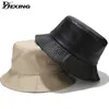 Moda preto pu couro balde chapéu casual bob proteção solar chapéus masculino acampamento para homens mulheres pannama pesca cap335p