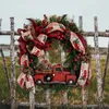 装飾的な花クリスマスラタンハンディングリーザーカーデザイン農村スタイルドアウォールガーランドクラシックチェックリネンボウタイパインコーンレッド