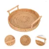 Dinnerware Sets Rattan Round Tray Trays For Coffee Table Wicker Serving Decor Bohemia Woven Basket Boho