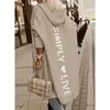 Hooded Cardigan Fashion Casual Long Sleeve Women Autumn Winter Letter Printed Loose Open Coat Cardigan 240219