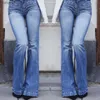 Dżinsowe dżinsy dżinsy dżinsy mody o długości podłogi niebieski dżins prania jean talia dna dna dżinsy plus size panie 240304