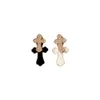 S Sier Needle Korean Sweet Cool Style Diamond Drip Oil Cross with Individualized Cold Style, Two Wearing Earrings for Women