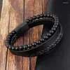 Link Armbänder Mehrschichtiges Leder Gewebtes Perlenarmband Charm Mann Mode Hip Hop Punk Retro Schmuck Zubehör