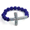 Charm Bracelets Fashion Ladies Crystal Pave Ball Cross Bracelet Shiny Black And AB Three Color Available