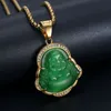 Hip Hop Vintage Multicolour Jade Maitreya Buddha Titanium Steel Pendant Halsband 18K Real Gold Plated Women Men smycken