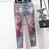 Jeans pour femmes automne hiver nouveaux jeans mode marquage à chaud skniiy jeans grande taille 3XL livraison gratuite 240304