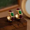 French Spring Fashion Retro Ruby Hoops Kolczyki Kobiety Ear Stud Gold Gold Pleted Diamonds Designer Jewelry E2024-6