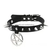 Collane con ciondolo Spike Punk Collare girocollo per ragazza Goth Pentagramma Collana Emo Neck Strap Cosplay Chocker Accessori gotici9275439 Dhvqr