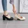 Dress Shoes PXELENA 2024 Spring Fashion Women Mary Janes Chunky Block Square High Heel Pumps Office Lady Daily Black Beige 34-43