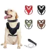 Harnesses Leather Dog Harness Accessories Spiked Studded Dog Collar Harness and Chain Leash Set for Medium Large Dogs Pitbull Mastiff