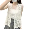 Mulheres camisetas Mulheres Verão Escavado Crochet Malha Sem Mangas Coletes Cardigans Frente Aberta Solta Praia Outwear Camisola Casaco N7YD