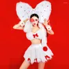 Stage Wear Big Bow Headwear White Fur Top Skirt Christmas Jazz Dancer Costume Nightclub Dj Party Outfit Rave Clothes XS7445