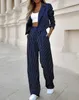 Womens Pant Suits Autumn Fashion Street Ladies Office Work Formell långärmad randig blazer Straight Leg Pants Passar 240304