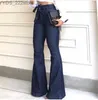 Jeans High Waist Jeans Autumn Solid Denim Flare Street Hot Wide Flare Jeans Female Sexy Ladies Flared Trousers 240304