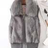 Pelliccia da donna Vera pelliccia di coniglio Vera pelliccia di volpe Collo di pelliccia Gilet invernale da donna lavorato a maglia Giacca di pelliccia Capispalla corto casual Slim con cerniera