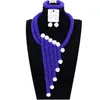 Dudo boa qualidade prata/azul real/fúcsia luxo cristal frisado colar brincos pulseira moda feminina africana conjunto de jóias de festa