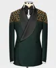 Męskie garnitury ciemnozielone smoking z kryształową satynową kołnierzem 2PCS Blazer Spods Formal Party Business Elegancki garnitur dla mężczyzn