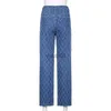 Jeans da donna ALL Neon Jeans scozzesi a rombi anni '90 Y2K Estetica Vita Pantaloni in denim blu Abiti vintage da skater indie 240304