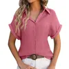 Damesblouses Dames Effen knop Mode Losse korte mouw Casual geplooid overhemd Grote maten flanellen overhemden Dameskleur Tops