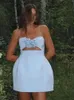 Mode Sexig 3D Flower Cut Out Mini Dresses Elegant stropplös ärmlös rygglös kort klänning 2024 Women Party Club Vestidos