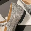 Mary Jane – chaussures décontractées à paillettes brillantes pour femmes, escarpins élégants avec chaîne et boucle en perles, mocassins en cuir à talons bas