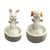 Candle Holders 652F Cartoon Rabbit Holder Resin Dog Aromatherapys Candlesticks Warming Paws Stand Gift For Lover Decors