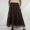 Jupes Vintage marron maille automne Y2k fille taille basse a-ligne décontractée longue pour les femmes.Femme Vêtements Jupe longue pour femme