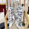 Designer Twill Real Silk Scarves Luxury Brand Letter Printing Flower Pattern Black White Square Scarf Women Summer Beach Headband Accessories