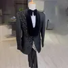 Ternos masculinos de luxo frisado casamento para homens jacquard masculino baile blazers calças outfits 2 peças define noivo smoking fino ajuste traje homme