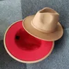 Äußere Kamel Innere Rot Patchwork Filz Hut Herbst Winter Woolen Jazz Trilby Cap Klassische Europäische US Männer Frauen Fedora Hats284O