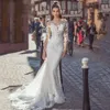 Mermaid Wedding Dresses Sexy Long Sleeve Lace Appliques Sheer Neck Court Train Charming Boho Beach Bridal Gowns 2024