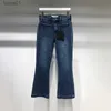 Jeans femininos mãe inverno cintura duplo bolso selvagem nove pontos micro-flare 240304
