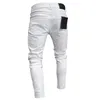 Vit broderi mager rippade jeans män bomull stretchy smal fit hip hop jenim byxor casual jeans för män jogging byxor 240228