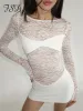 Klänning FSDA Lace Patchwork Sheer Long Sleeve Mini Bodycon Dress Women Autumn Sexig Se genom Short Party Dresses Clubwear