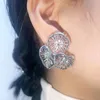 Hoop Earrings AENSOA Unique French Metallic Hollow Out Triple Flower Drop For Women Oversized Female Gold Silver Color Metal