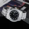 Montre-bracelet de luxe en diamant CZ pour hommes, en acier inoxydable plaqué or glacé, à quartz, 255z