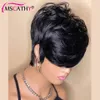 Curto pixie corte remy perucas de cabelo humano pronto para usar sem cola em linha reta cor natural completa máquina feita bob peruca com franja 240228