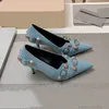 Women Slingbacks Pumps Buty designerskie 9 cm Obcasy Sandał Blue Denim Vintage Slajdy Kapcie motocyklowe Buty Motorcycle Flat Mule Spiczaste palce u nogi zużycie