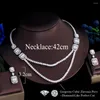 Necklace Earrings Set ThreeGraces Bling Baguette Cubic Zirconia Silver Color Dubai Bridal Wedding And Jewelry For Women TZ973