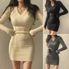 Casual Dresses Sexy Lady Spring Dress Elastic Sweater Slim Fit Soft Pullover Mini Warm