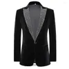 Pakken Mens Black Veet Suit Wedding Banquet avondfeestje Tuxedo Rhinestones Rapel Collar Blazer Pants 2 -delige set